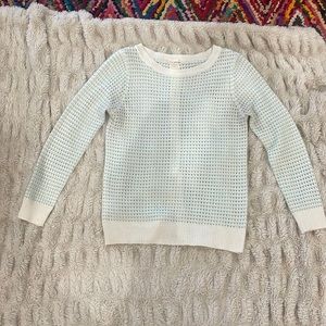 Zenana outfitters size large aqua and off white sweater with slit in the back